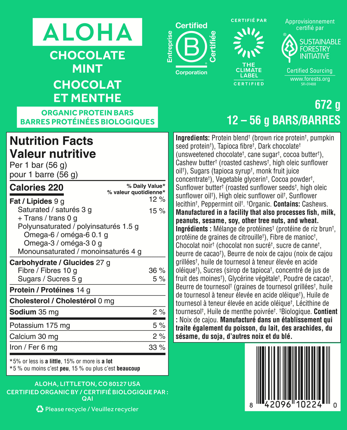 Chocolate Mint - Protein Bars (CAD) - A Better Snack for Every Day Z1
