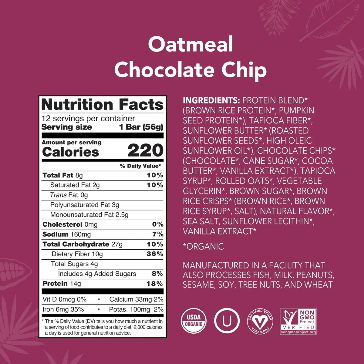 Oatmeal Chocolate Chip - Protein Bars - Everyday Nutrition Made Delicious L0