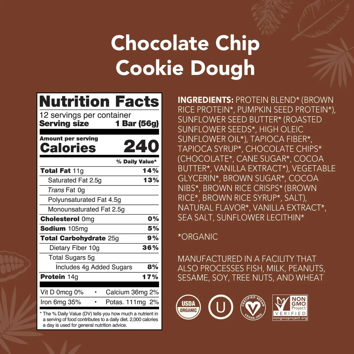 Chocolate Chip Cookie Dough - Protein Bars - Protein-Packed and Ready to Go X6