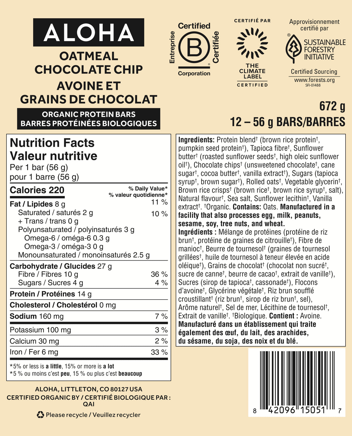 Oatmeal Chocolate Chip - Protein Bars (CAD) - Everyday Nutrition Made Delicious Z4